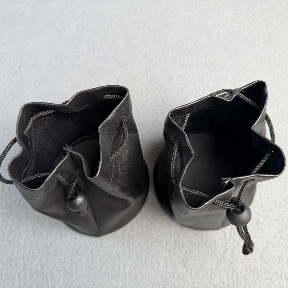 Pair of Black Faux Leather Drawstring Pouches Small Travel Jewelry Dice Bags